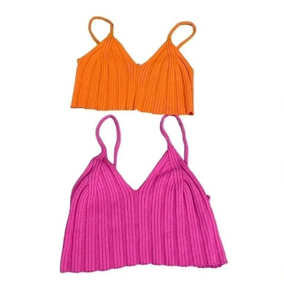 Cider Knit Jersey Women’s Pink & Orange Ribbed V-Neck Cropped Gypsy SZ S # 1117 - Picture 1 of 12
